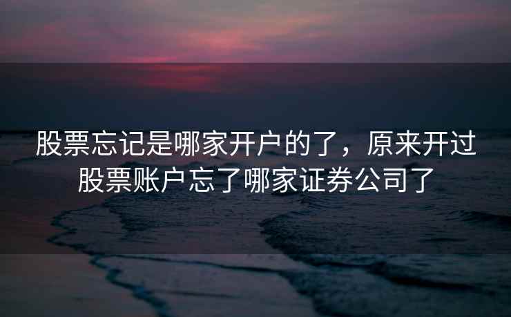 股票忘记是哪家开户的了，原来开过股票账户忘了哪家证券公司了